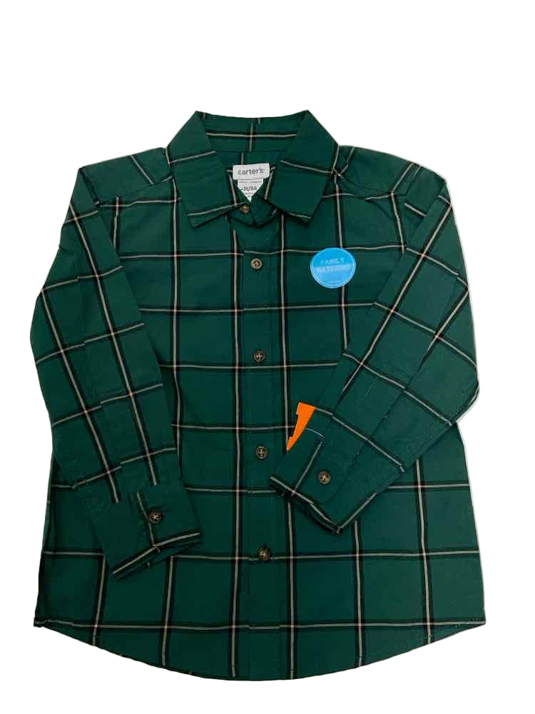 Carters (C) Green Plaid Toddler Size 3T Boy's ButtondownLS