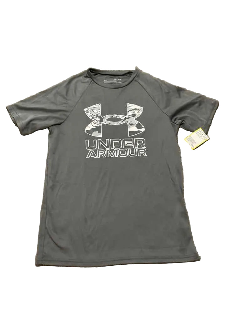 Under Armour (B) White Gray Youth Size Medium Boy's AthleticTopSS
