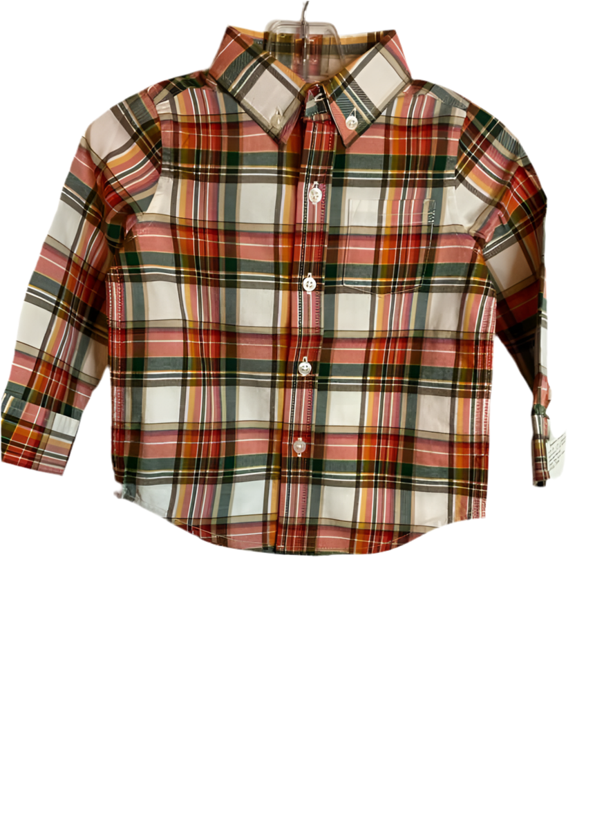 Janie and Jack (A) Green Plaid Infant Size 12-18 MO ButtondownLS