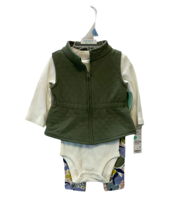 Carters (C) White Green Infant Size 3-6 MO 3PC Casual