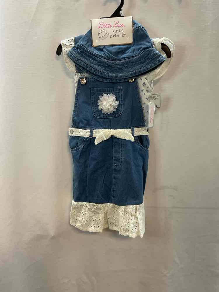 Little Lass (D) White Blue Youth Size 8 2PCOverallShort