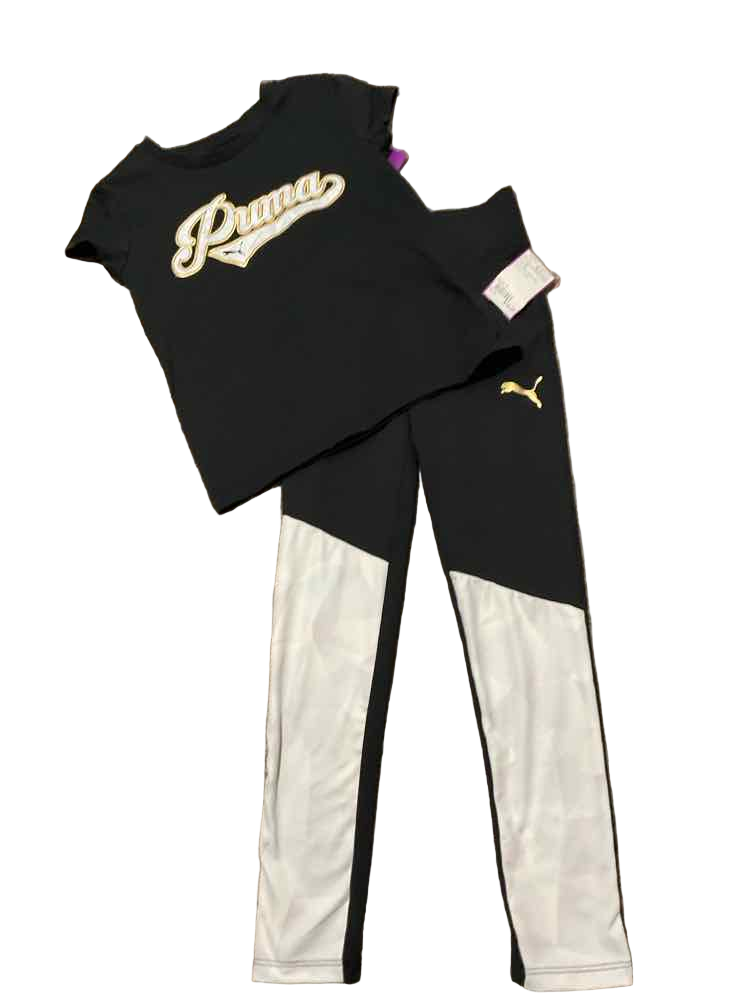 Puma (B) White Black Youth Size 6 Girl's 2PCAthleticPantSuit