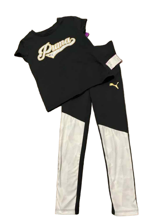 Puma (B) White Black Youth Size 6 Girl's 2PCAthleticPantSuit