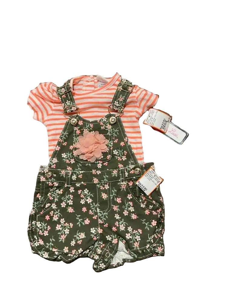 Little Lass (D) Green Orange Infant Size 6-9 MO Girl's 2PC Overall Short