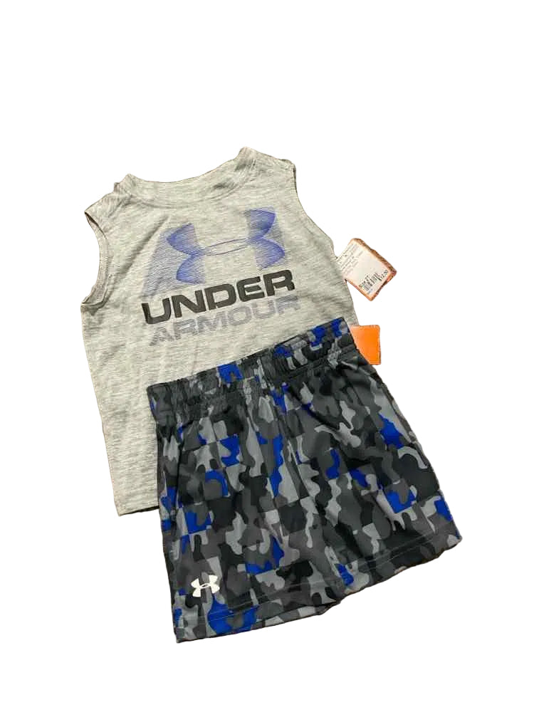 Under Armour (B) Blue Gray Toddler Size 2T Boy's 2PCAthleticShortSuit