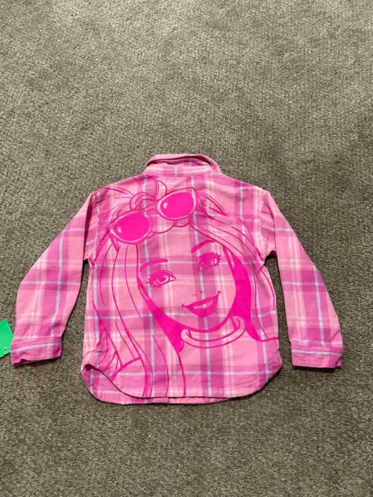 Barbie (D) Pink Plaid Toddler Size 5T Girl's ButtondownLS