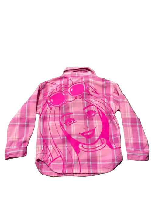 Barbie (D) Pink Plaid Toddler Size 5T Girl's ButtondownLS