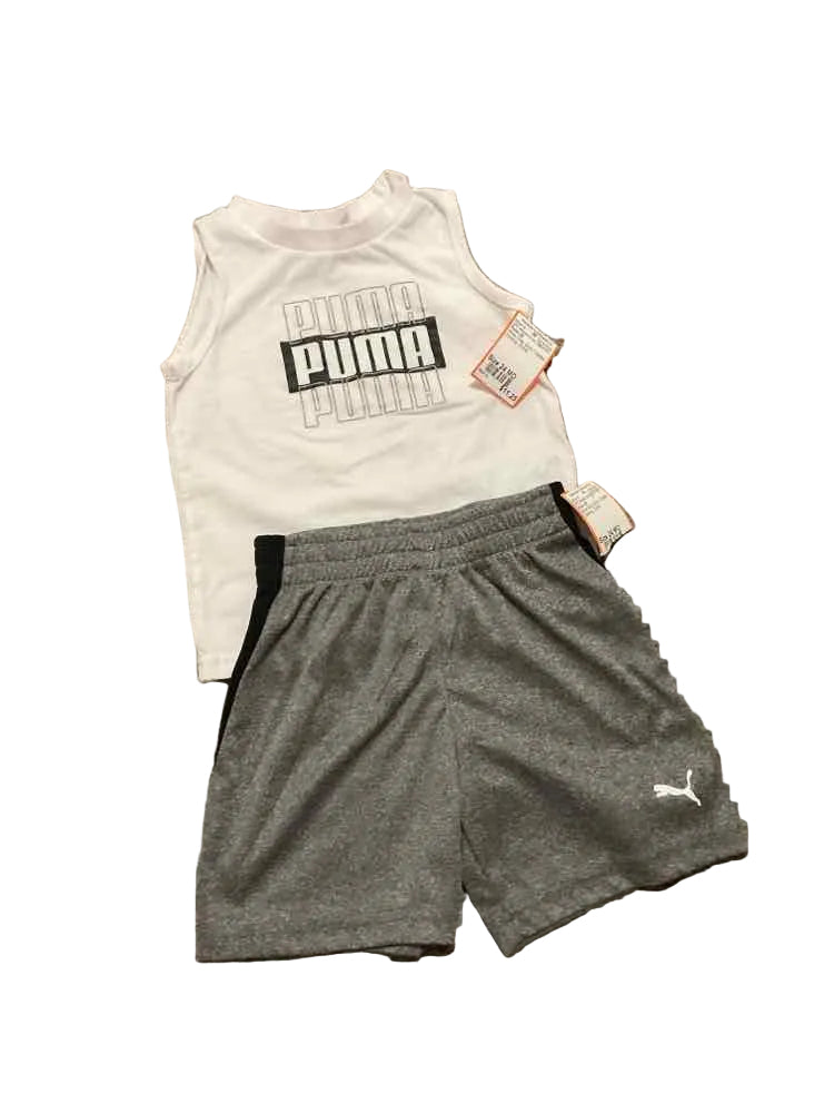 Puma (B) White Gray Infant Size 24 MO Boy's 2PC Athletic Short Suit