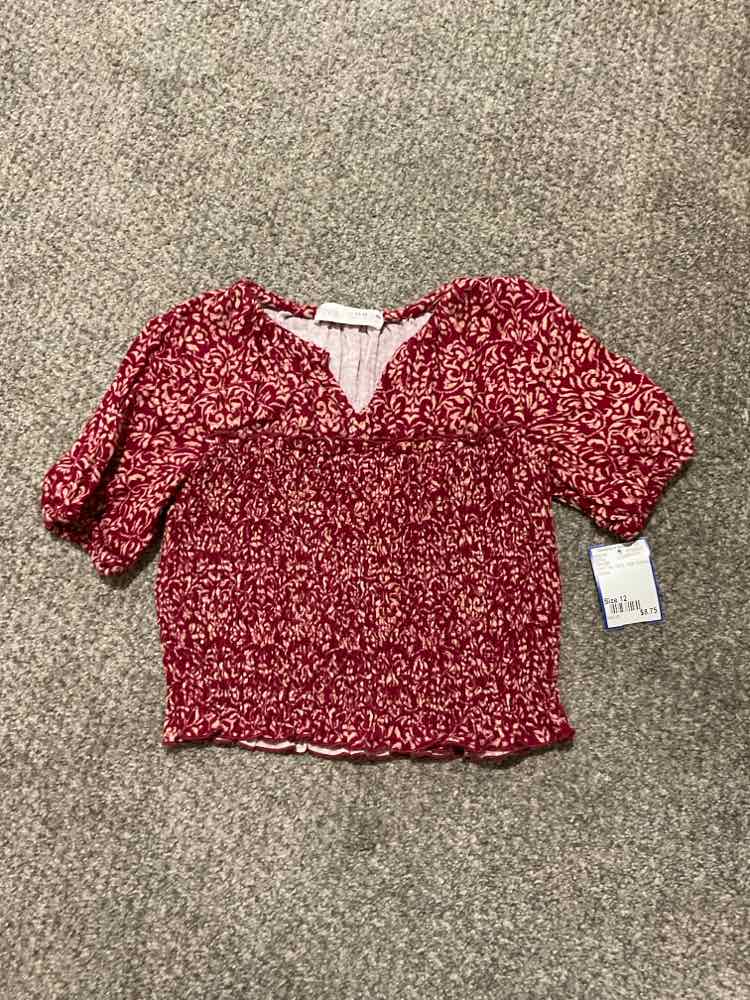 Zara (B) Red Tan Youth Size 12 Girl's SSTop