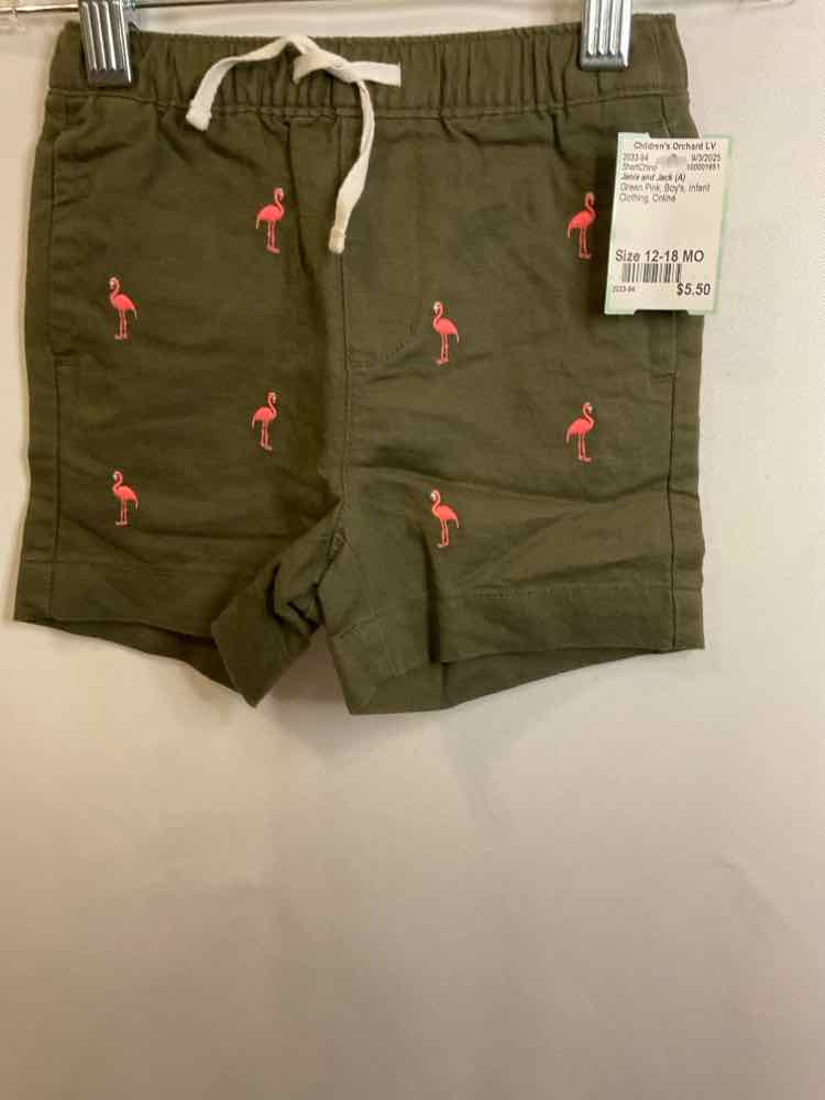 Janie and Jack (A) Green Pink Infant Size 12-18 MO ShortChino