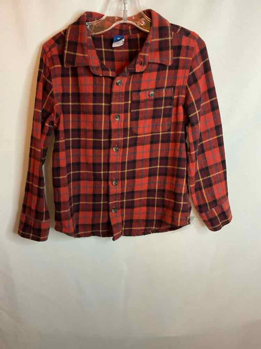 Old Navy (C) Orange Plaid Toddler Size 5T ButtondownLS