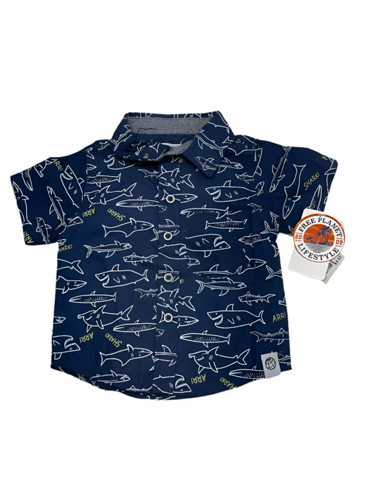 Free Planet Animal Print Infant Size 12 MO Boy's ButtondownSS