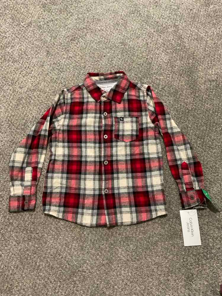 Calvin Klein (B) Red Plaid Toddler Size 4 Boy's ButtondownLS