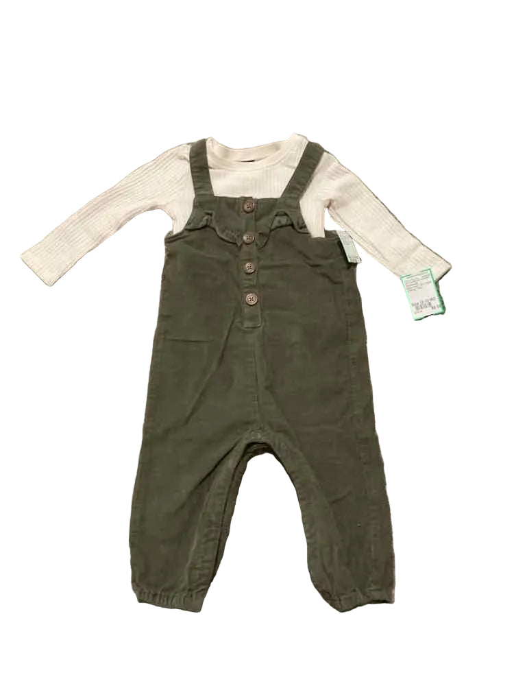 Old Navy (D) White Green Infant Size 12-18 MO Girl's 2PC Overall Pant