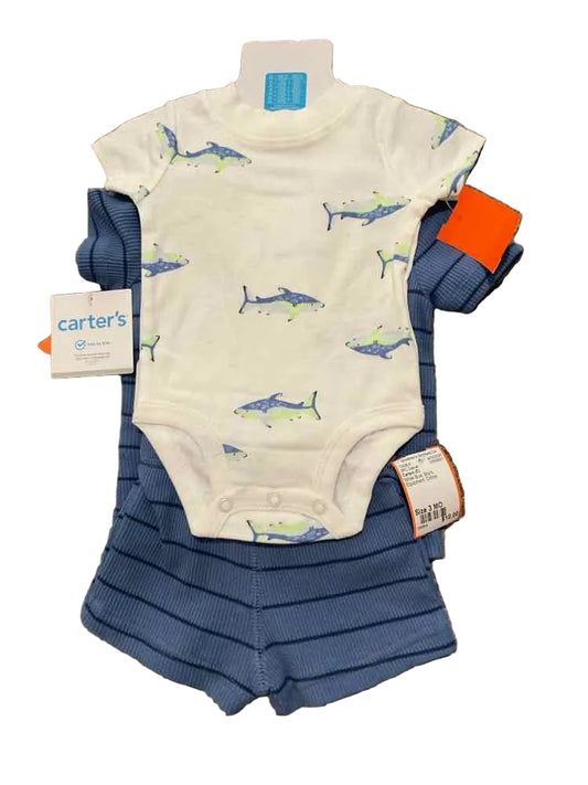 Carters (C) White Blue Infant Size 3 MO Boy's 3PC Casual