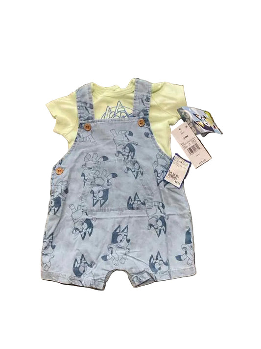 Bluey (C) Blue Green Infant Size 3-6 MO Boy's 2PC Overall Short