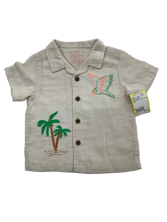 Cat and Jack (D) Cream Infant Size 12 MO Boy's ButtondownSS