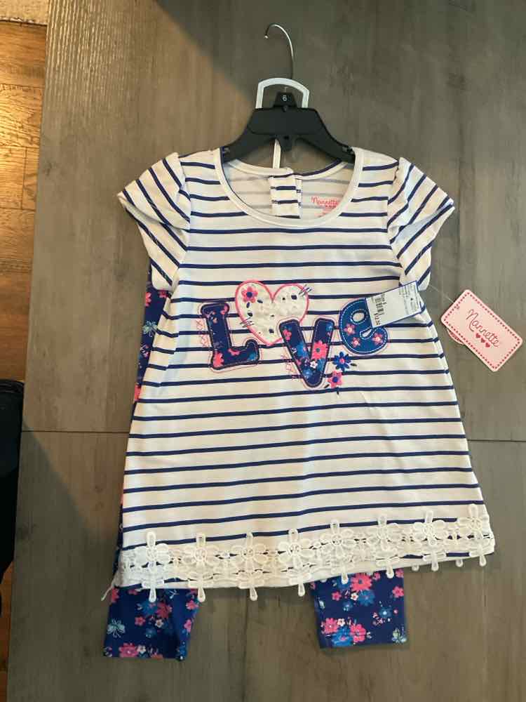 Nannette (C) White Blue Youth Size 6 Girl's 2PCCasual