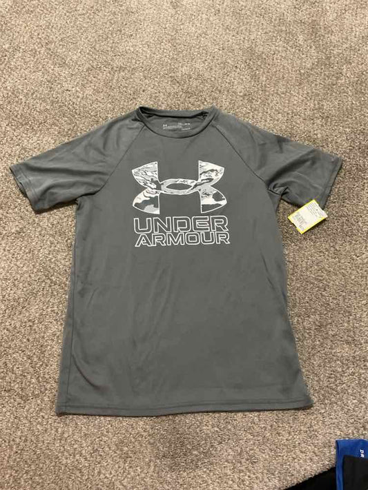 Under Armour (B) White Gray Youth Size Medium Boy's AthleticTopSS
