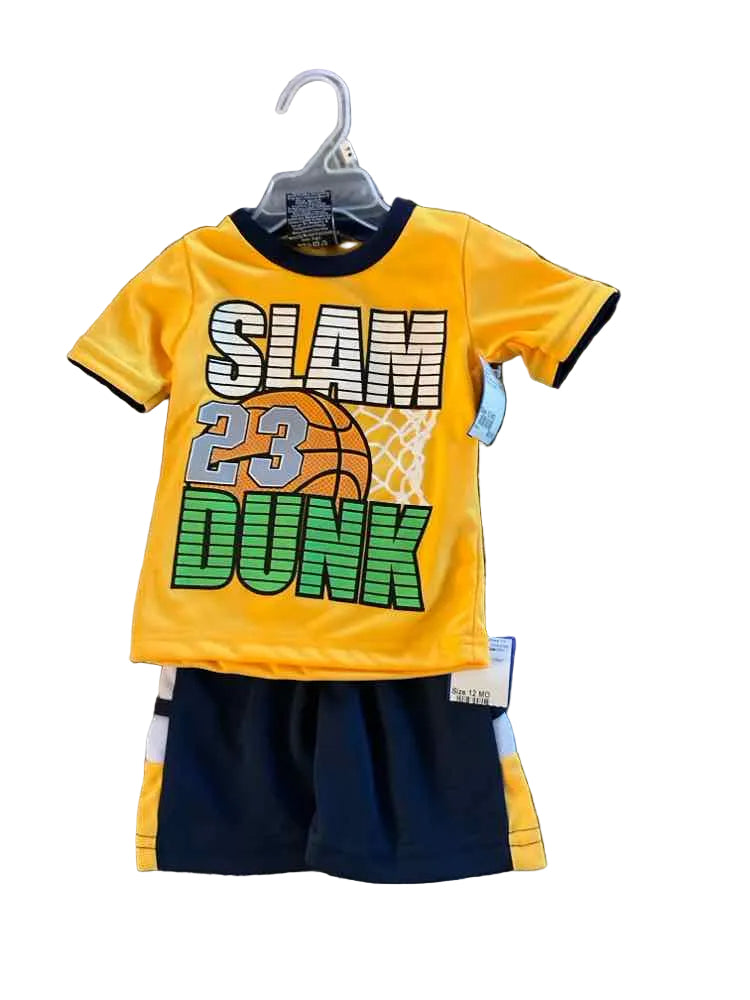 D Brand Blue Yellow Infant Size 12 MO Boy's 2PC Athletic Short Suit