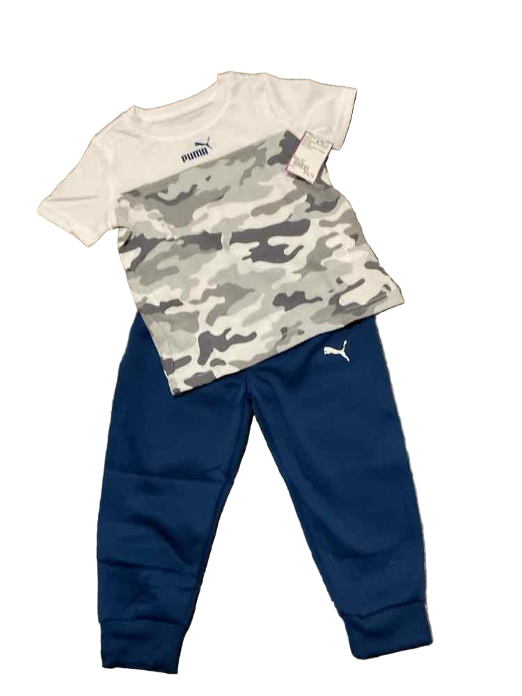 Puma (B) White Blue Toddler Size 2T Boy's 2PCAthleticPantSuit