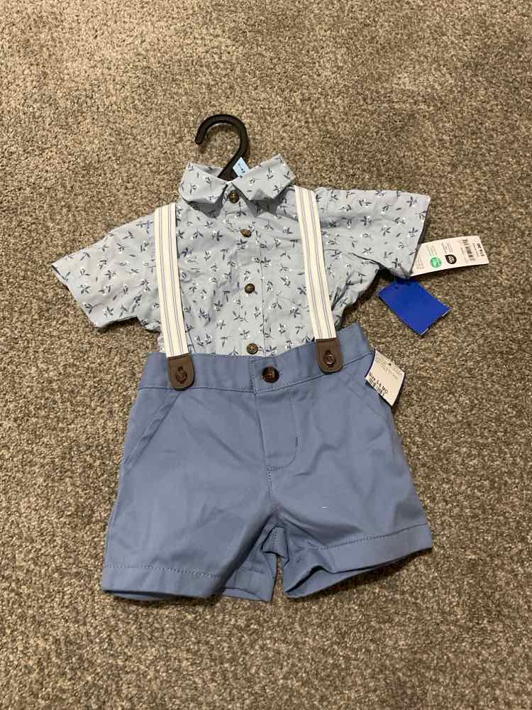 Carters (C) White Blue Infant Size 3-6 MO Boy's 2PC Overall Short