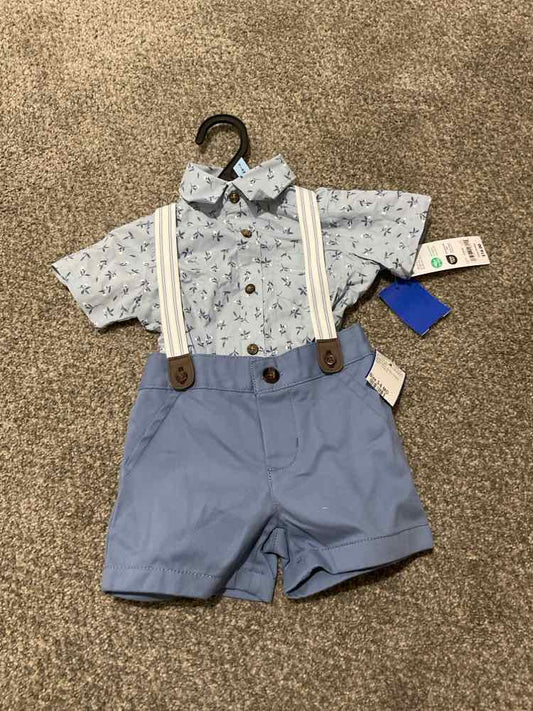 Carters (C) White Blue Infant Size 3-6 MO Boy's 2PC Overall Short