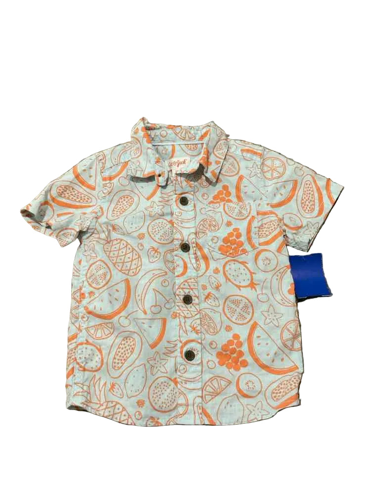 Cat and Jack (D) Orange Blue Infant Size 18 MO Boy's ButtondownSS