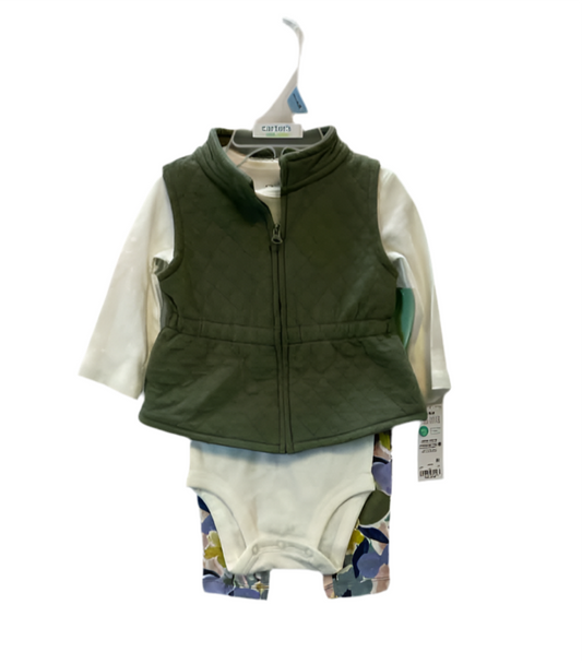Carters (C) White Green Infant Size 3-6 MO 3PC Casual