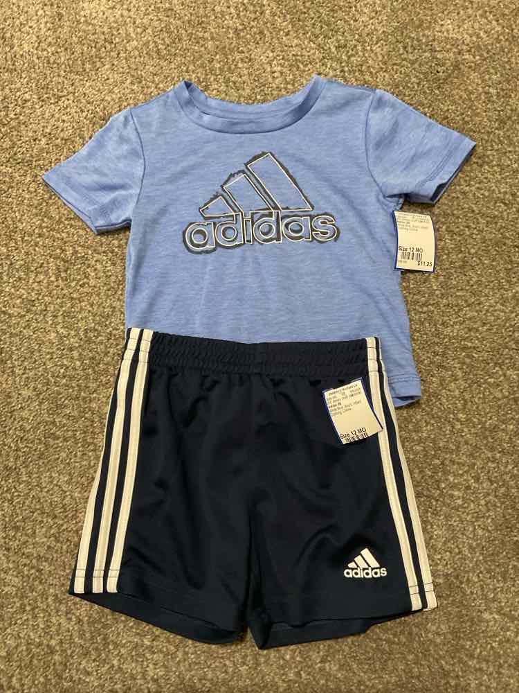 Adidas (B) White Blue Infant Size 12 MO Boy's 2PC Athletic Short Suit