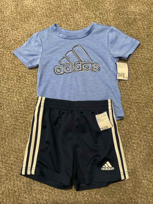 Adidas (B) White Blue Infant Size 12 MO Boy's 2PC Athletic Short Suit