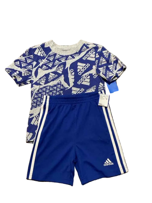 Adidas (B) Blue Gray Toddler Size 4 Boy's 2PCAthleticShortSuit