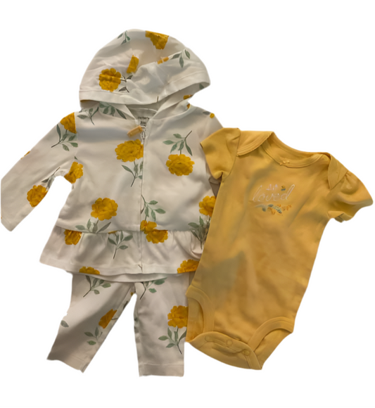 Carters (C) White Yellow Infant Size 3 MO 3PC Casual