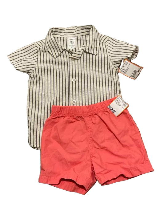 Carters (C) Orange Blue Infant Size 12 MO Boy's 2PC Dressy