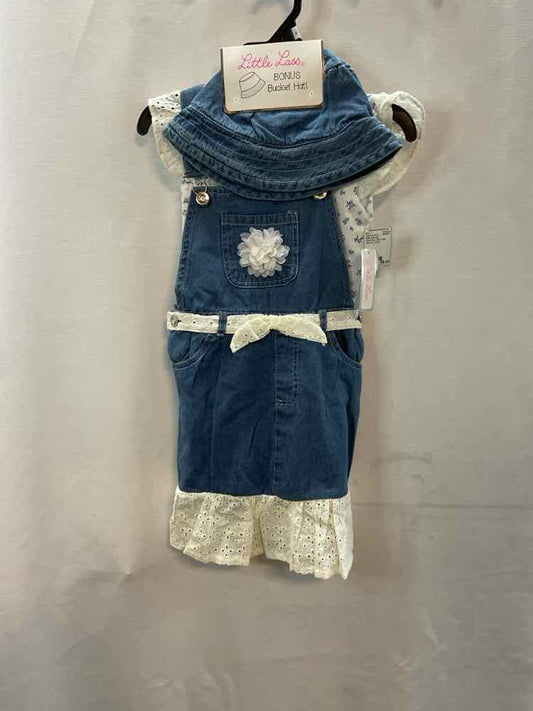 Little Lass (D) White Blue Youth Size 8 2PCOverallShort