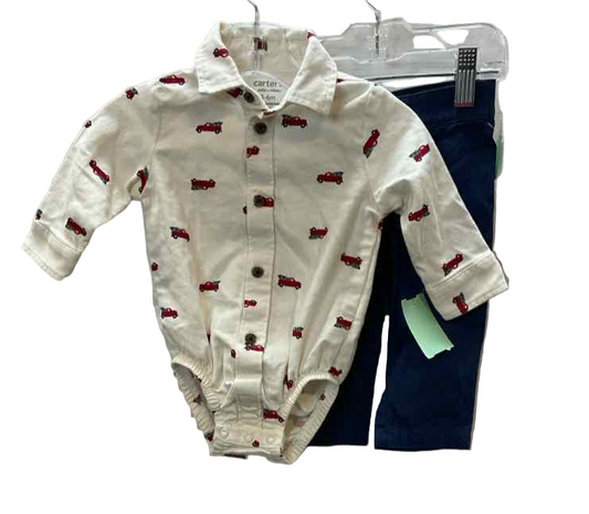 Carters (C) White Blue Infant Size 3-6 MO 2PC Casual
