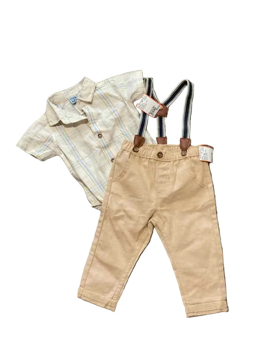 Little Lad  (B) Tan Blue Infant Size 6-9 MO Boy's 2PC Dressy
