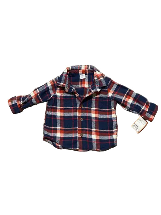 Baby Gap (B) Blue Red Infant Size 6 MO Boy's ButtondownLS