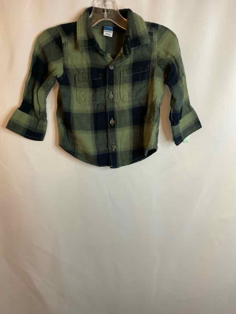 Old Navy (C) Green Plaid Infant Size 12-18 MO ButtondownLS
