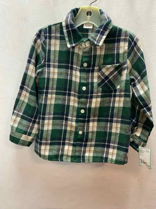 C Brand Green Plaid Toddler Size 3T ButtondownLS