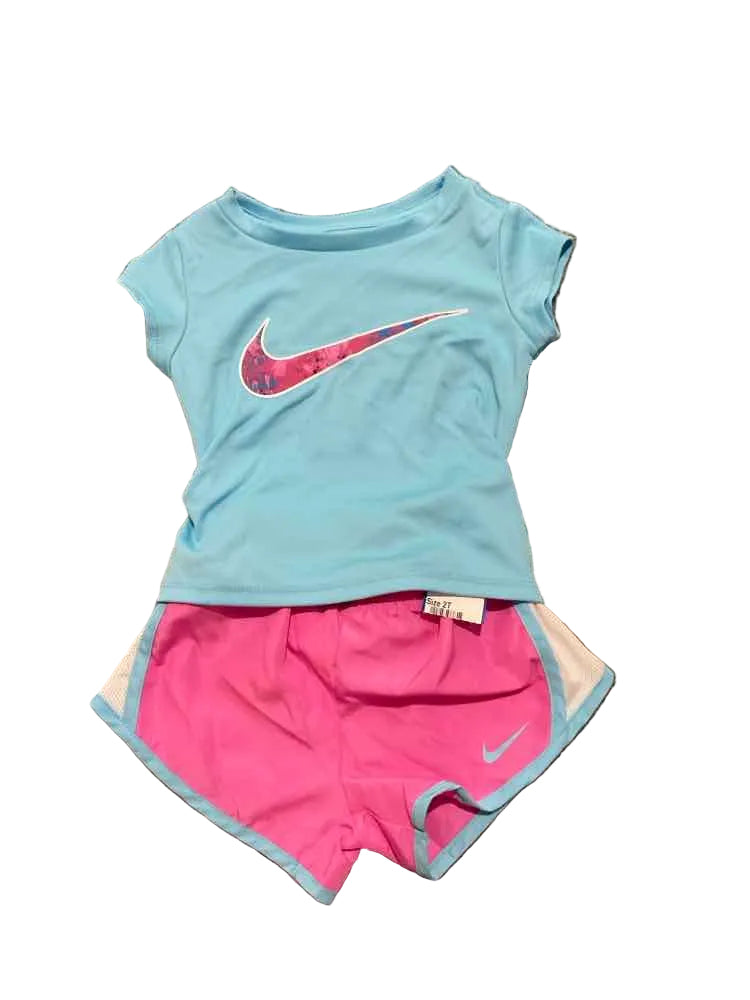 Nike (B) Blue Pink Toddler Size 2T Girl's 2PCAthleticShortSuit