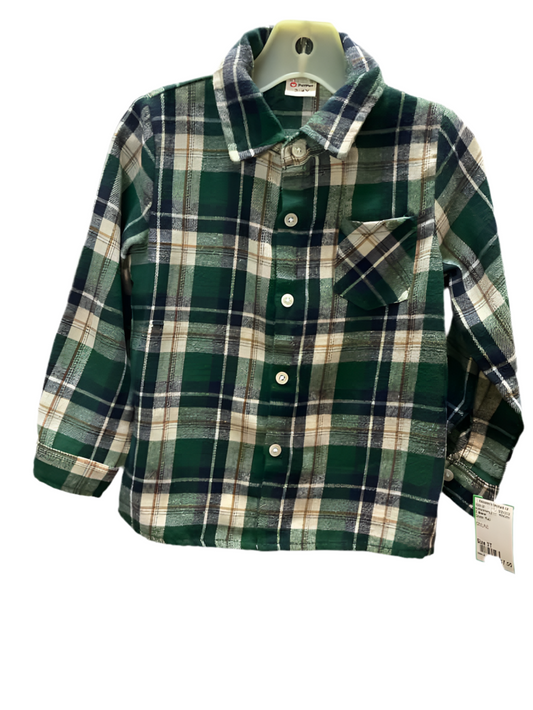 C Brand Green Plaid Toddler Size 3T ButtondownLS
