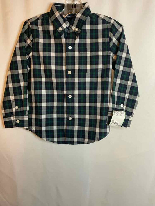 Janie and Jack (A) Green Plaid Toddler Size 2T ButtondownLS