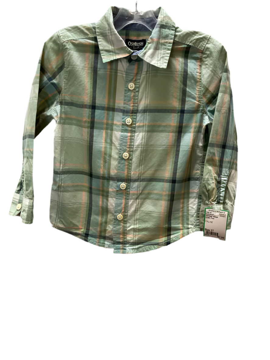 OshKosh BGosh Green Plaid Toddler Size 3T ButtondownLS