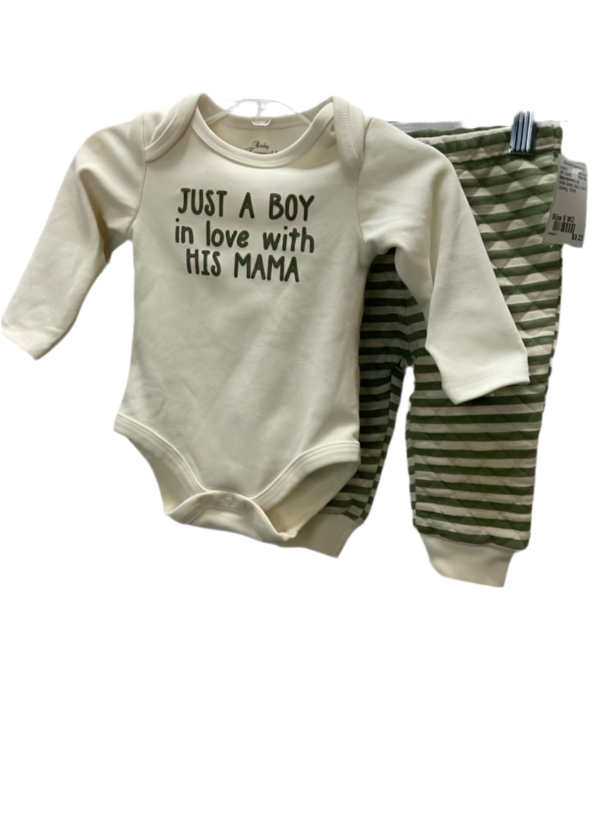 Baby Essentials (D) White Green Infant Size 9 MO 2PC Casual
