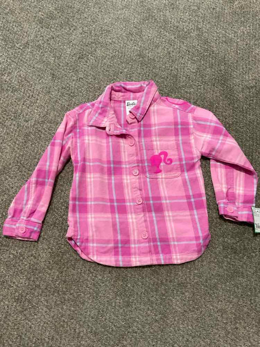 Barbie (D) Pink Plaid Toddler Size 5T Girl's ButtondownLS