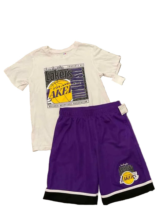NBA (B) White Purple Youth Size 14-16 Boy's 2PCAthleticShortSuit