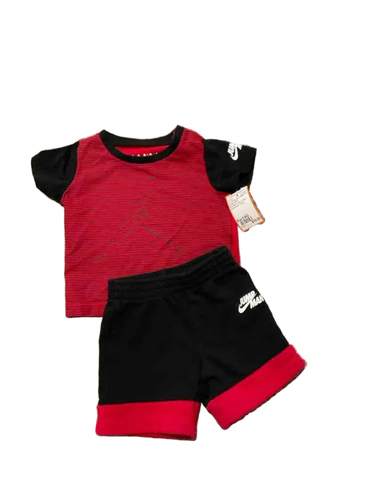 Jordan (B) Red Black Infant Size 9 MO Boy's 2PC Athletic Short Suit