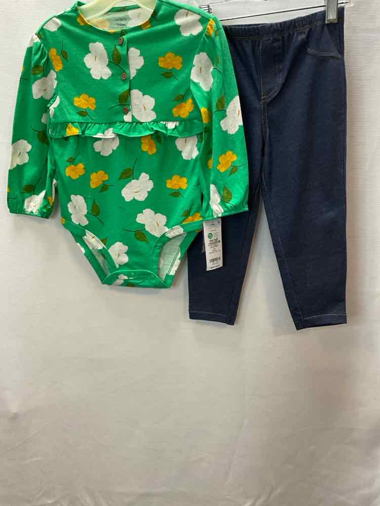 Carters (C) GREEN BLUE Infant Size 24 MO 2PC Casual