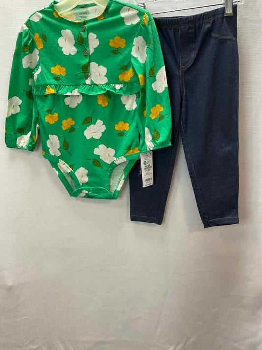 Carters (C) GREEN BLUE Infant Size 24 MO 2PC Casual
